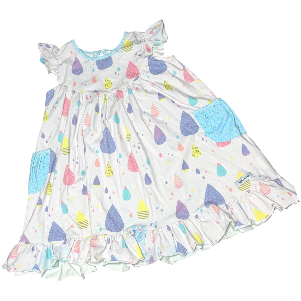 Merce & Me Girls 6 Raindrop Print Flutter Sleeve Pearl Dress Tunic Whimiscal AOP